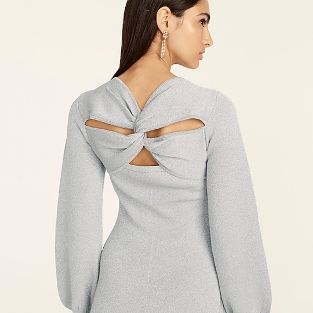 New! J. Crew M Medium Lurex® Twist-Back Dress Silver Metallic Fit & Flair NWT